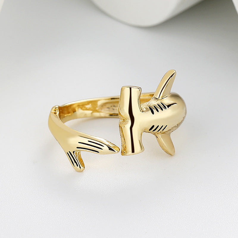 Retro Minimalist Open-End Womens Ring With A Great White Shark Design