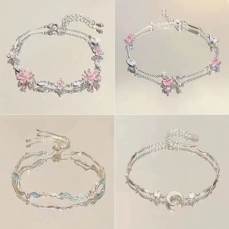 Zircon Cherry Blossom Star And Moon Bowknot Bracelet