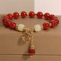 Retro Chinese-style Red Agate Fu Character Charm Bracelet For Inviting Good Fortune