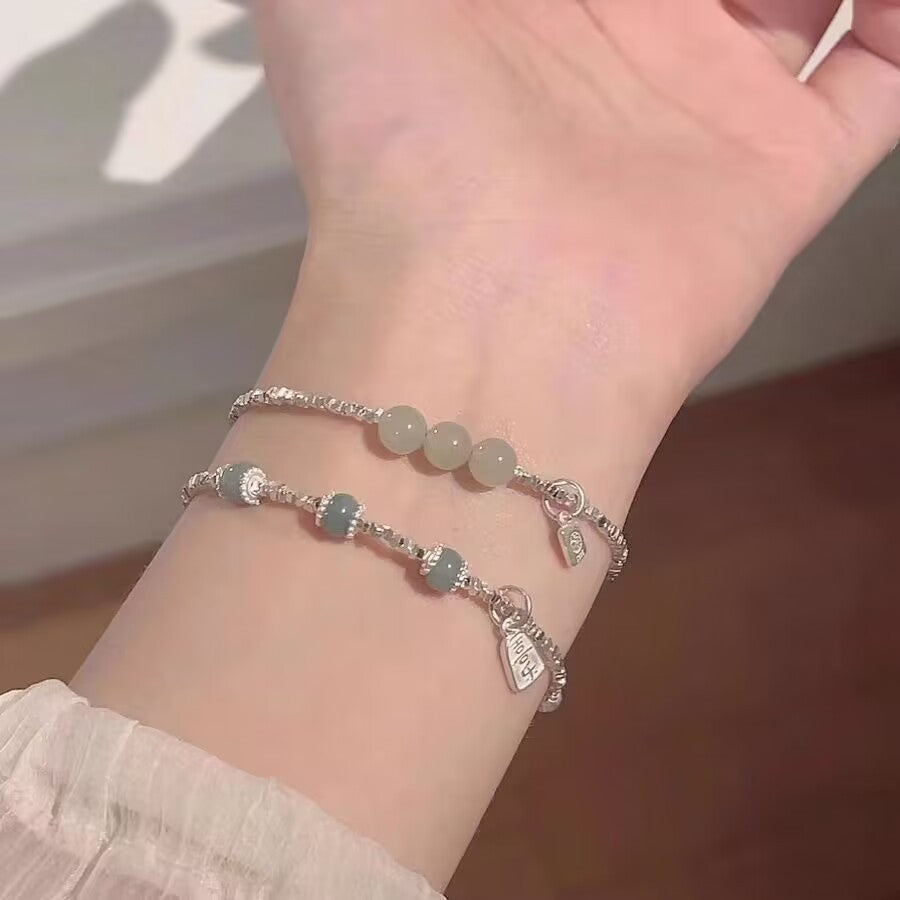 Fashionable Light-luxury Jade And Silver Nugget Bracelet
