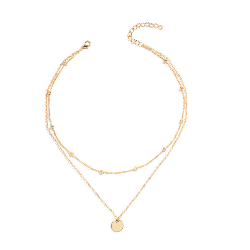 Simple Round Bead Double Disc Necklace